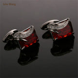 High-end French Red Stone Cufflinks Angel's Feather Shape Cuff Nails