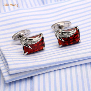 High-end French Red Stone Cufflinks Angel's Feather Shape Cuff Nails