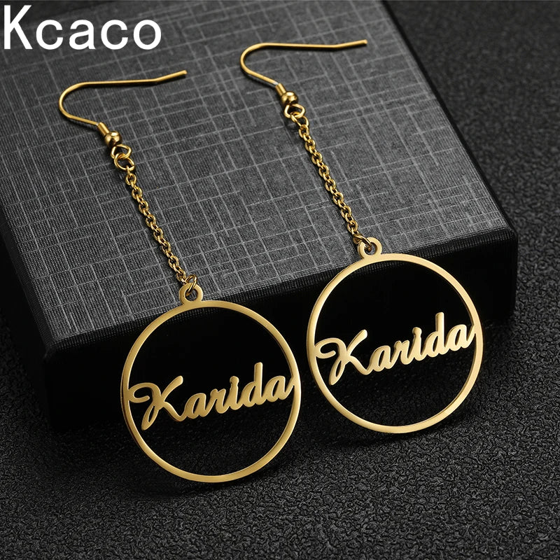Personalized Stainless Steel Name Drop Earrings 30mm Pendant Dangle Letters