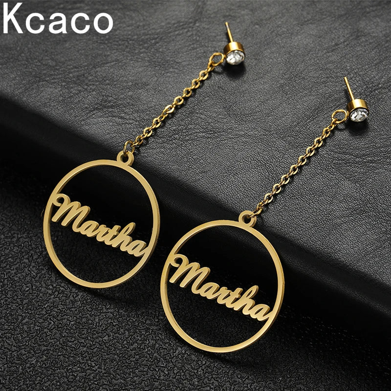 Custom Zircon Drop Earrings - Stainless Steel Initial Dangle - Birthday Gift