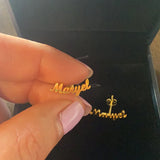 Personalized Name Earrings, Custom Cursive Initials, Stainless Steel Nameplate