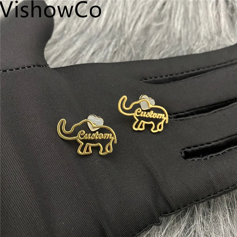 Personalized Elephant Initial Name Earrings