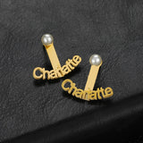 Personalized Stainless Steel Letter Stud Earrings with Pearls