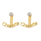 Personalized Stainless Steel Letter Stud Earrings with Pearls