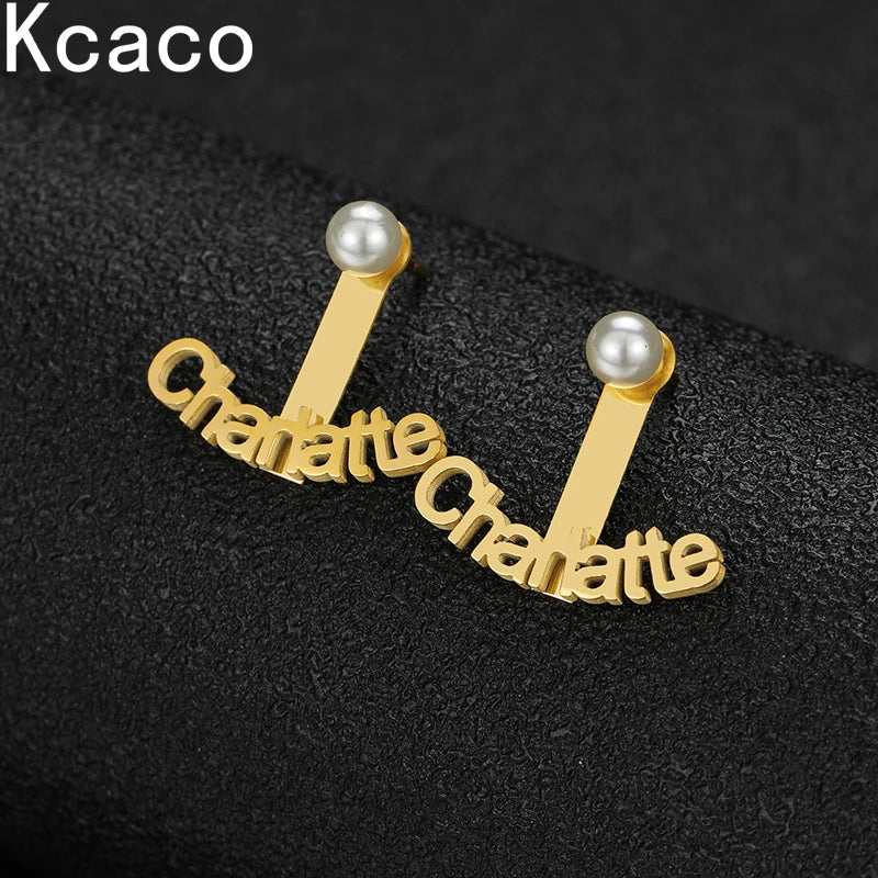 Personalized Stainless Steel Letter Stud Earrings with Pearls