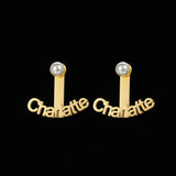 Personalized Stainless Steel Letter Stud Earrings with Pearls
