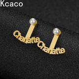 Personalized Stainless Steel Letter Stud Earrings with Pearls