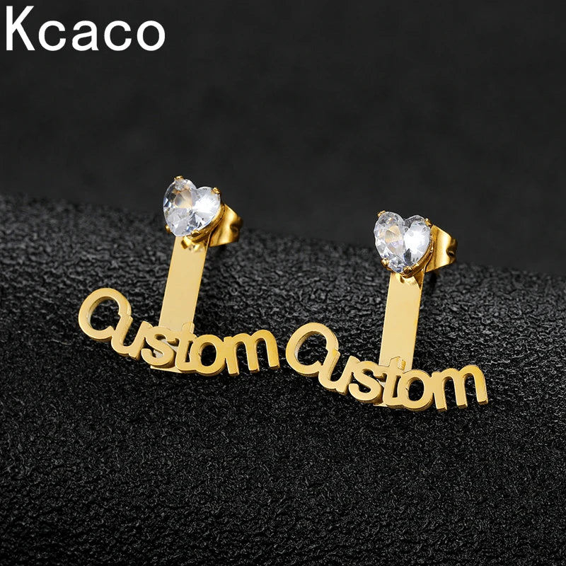 Heart Zircon Initial Stud Earrings Personalized Jewelry