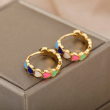 Enamel Heart Earrings Sliver Circle Hoop Ring Boho Jewelry Summer Gift