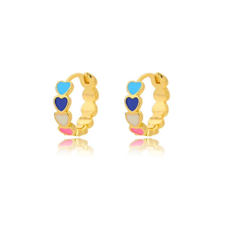 Enamel Heart Earrings Sliver Circle Hoop Ring Boho Jewelry Summer Gift