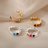Enamel Heart Earrings Sliver Circle Hoop Ring Boho Jewelry Summer Gift