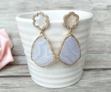 Drusy Natural Agate Dangle Earrings, Druzy Pearl Jewelry For Women
