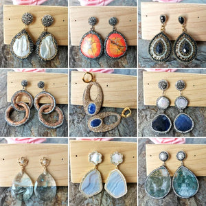 Drusy Natural Agate Dangle Earrings, Druzy Pearl Jewelry For Women