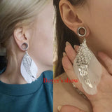 Stainless Steel Ear Gauges Feather Wing Pendant Ear Expander Oreja
