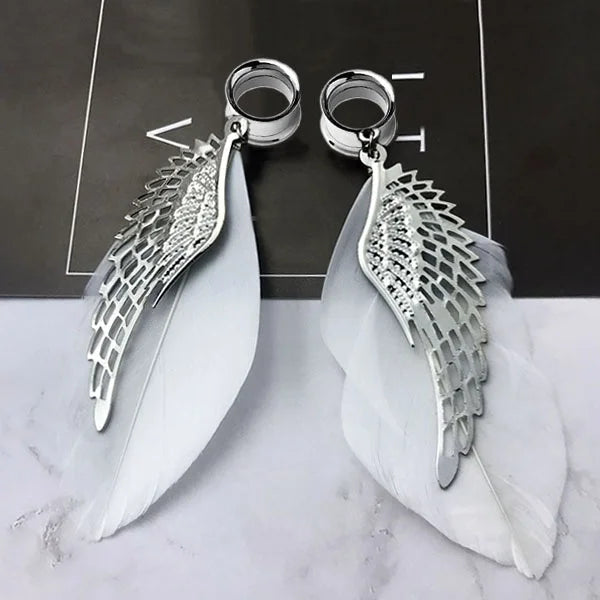 Stainless Steel Ear Gauges Feather Wing Pendant Ear Expander Oreja