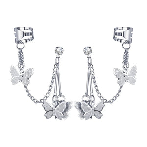 Stainless Steel Butterfly Clip Earrings Hook Double Pierced Women Girls Jewelry