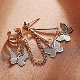 Stainless Steel Butterfly Clip Earrings Hook Double Pierced Women Girls Jewelry