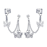 Stainless Steel Butterfly Clip Earrings Hook Double Pierced Women Girls Jewelry