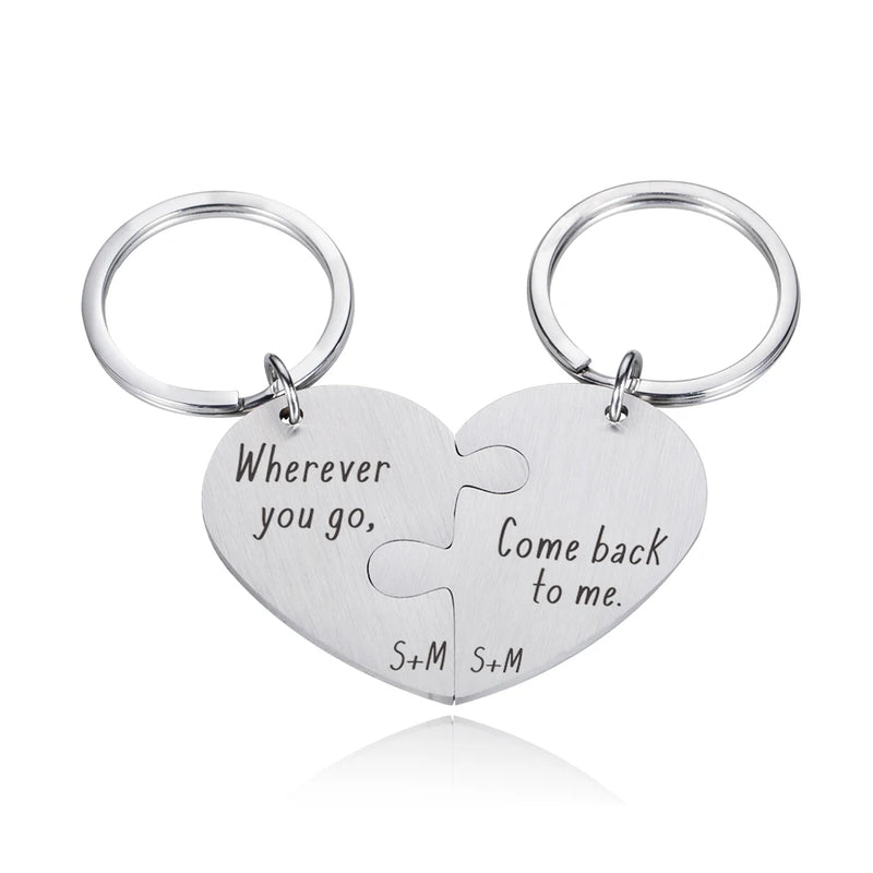 Personalized Couples Name Engraved Keychain Set Valentines Day Gift