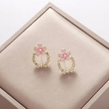 Pink Sakura Flower Earrings For Women Wedding Party Accessories Jewelry