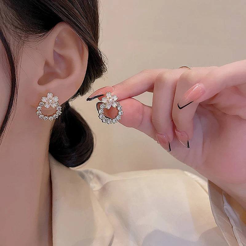 Pink Sakura Flower Earrings For Women Wedding Party Accessories Jewelry