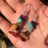 Fengbaowu 7 Chakras Sterling Silver Earrings Crystal Healing Stone Jewelry