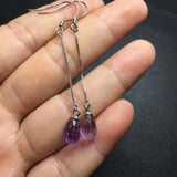 Amethyst Water Drop Earrings 925 Sterling Silver Crystal Reiki Healing Stone