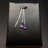 Amethyst Water Drop Earrings 925 Sterling Silver Crystal Reiki Healing Stone