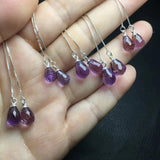 Amethyst Water Drop Earrings 925 Sterling Silver Crystal Reiki Healing Stone