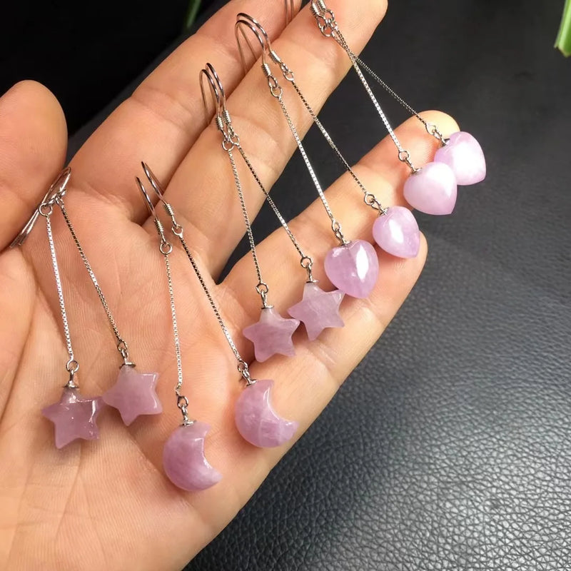 Sterling Silver Natural Heart Moon Kunzite Earrings