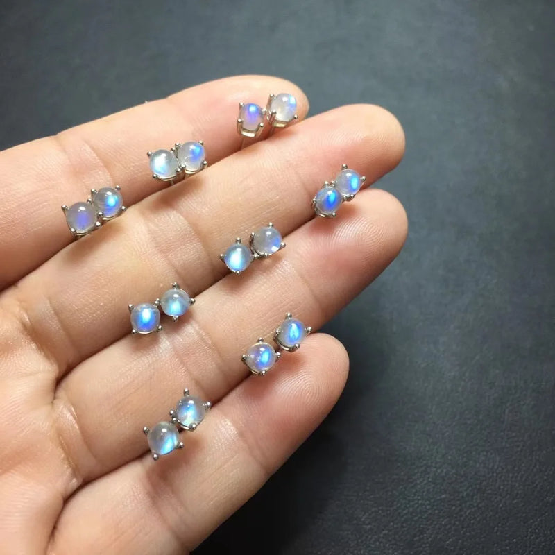 Fengbaowu Rainbow Moonstone Earring 925 Sterling Silver Crystal Jewelry