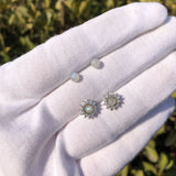 Fengbaowu Rainbow Moonstone Earring 925 Sterling Silver Crystal Jewelry