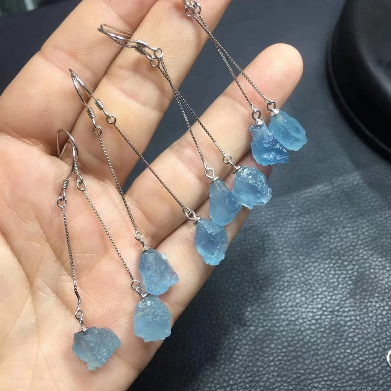 Aquamarine Earrings 925 Silver Crystal Healing Stone