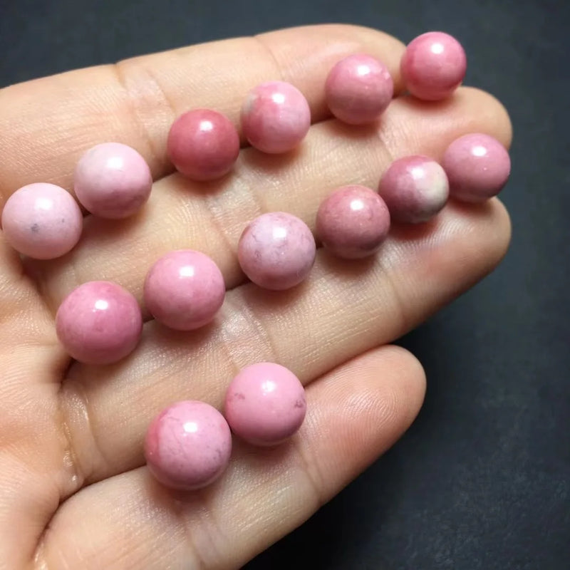 Rhodonite Sphere Ball Earring Ear Stud 925 Sterling Silver Crystal