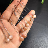 Fengbaowu Sunstone Peach Moonstone Earring 925 Sterling Silver Jewelry