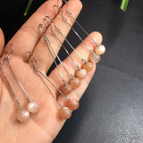 Fengbaowu Sunstone Peach Moonstone Earring 925 Sterling Silver Jewelry