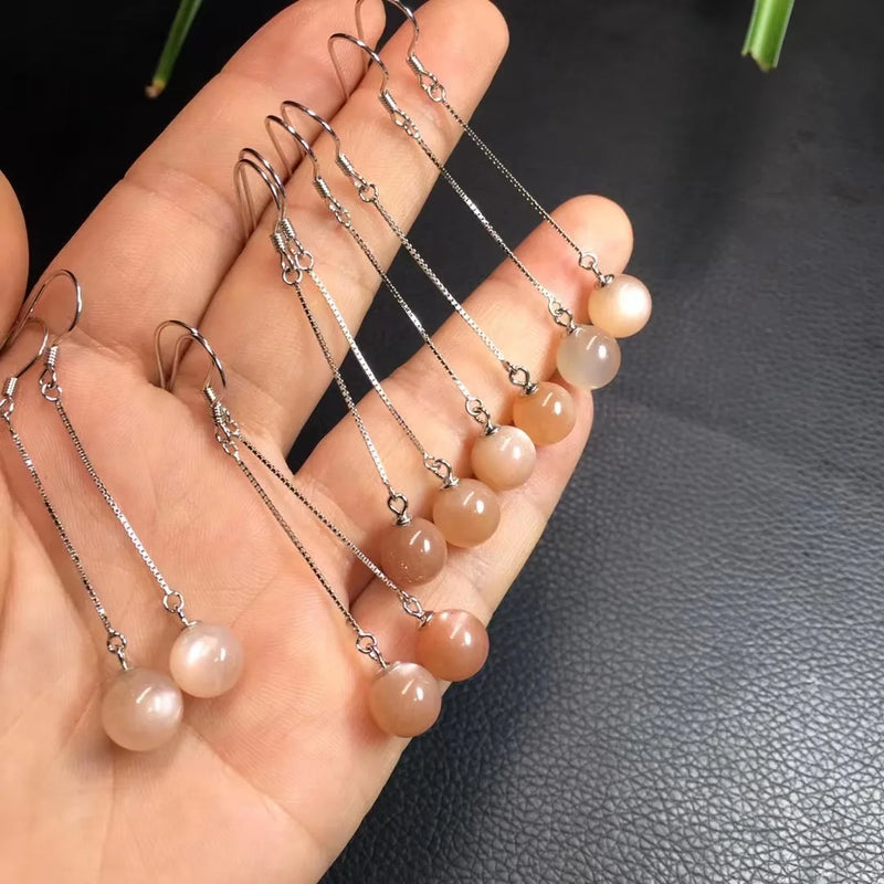 Fengbaowu Sunstone Peach Moonstone Earring 925 Sterling Silver Jewelry