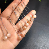 Fengbaowu Sunstone Peach Moonstone Earring 925 Sterling Silver Jewelry