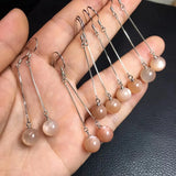 Fengbaowu Sunstone Peach Moonstone Earring 925 Sterling Silver Jewelry