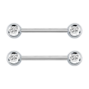 1 Pair G23 Titanium Crystal 14G Nipple Piercing Barbell