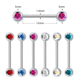1 Pair G23 Titanium Crystal 14G Nipple Piercing Barbell