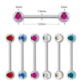 1 Pair G23 Titanium Crystal 14G Nipple Piercing Barbell