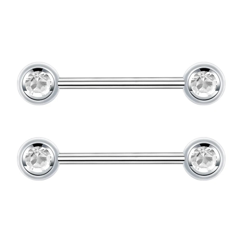 1 Pair G23 Titanium Crystal 14G Nipple Piercing Barbell