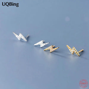 925 Sterling Silver CZ Lightning Stud Earrings Brincos