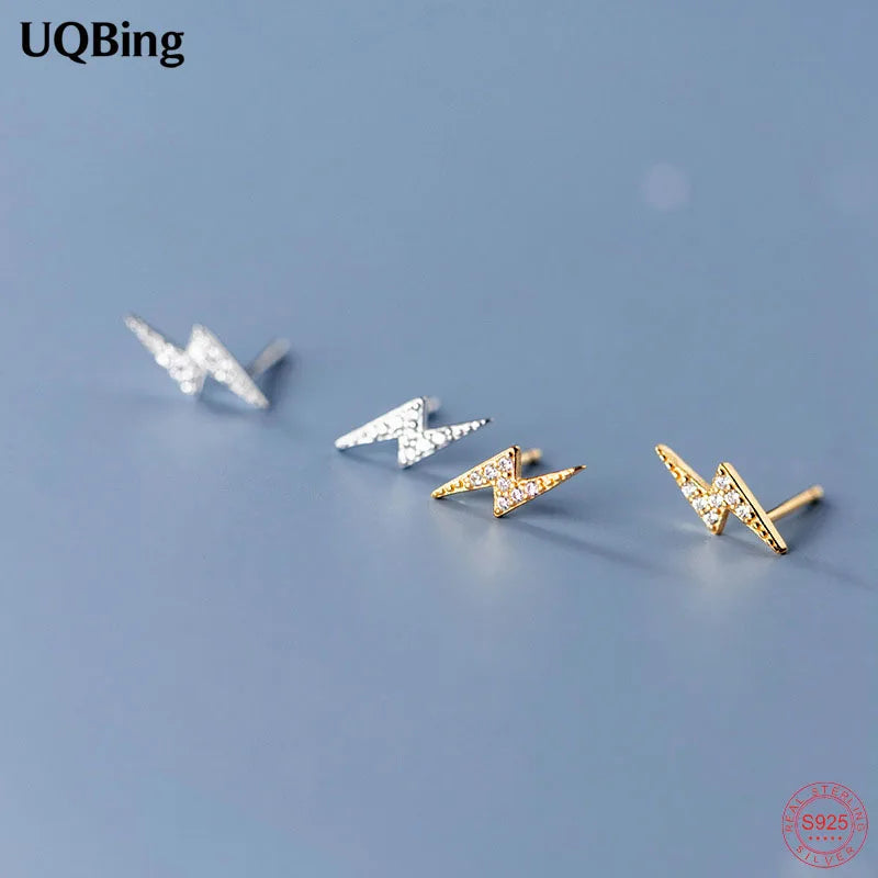 925 Sterling Silver CZ Lightning Stud Earrings Brincos