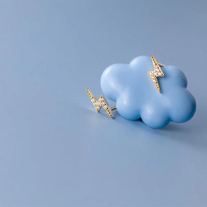 925 Sterling Silver CZ Lightning Stud Earrings Brincos