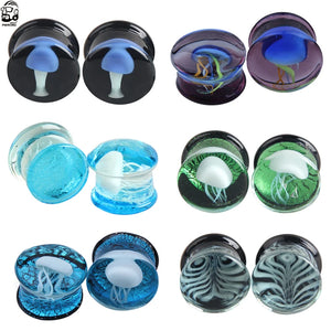 Glass Saddle Ear Plugs Jellyfish Mushroom Seaweed Auricle Screw Ear Plug