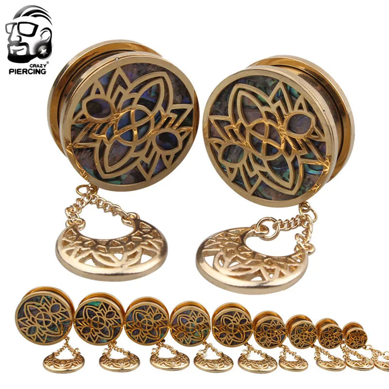 Surgical Steel Dangle Shell Ear Plugs Flesh Tunnels Ear Gauge Expander 8-25mm