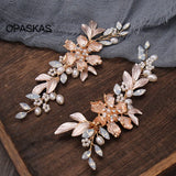 Golden Hair Clips Wedding Rhinestone Pearl Flower Hairpins