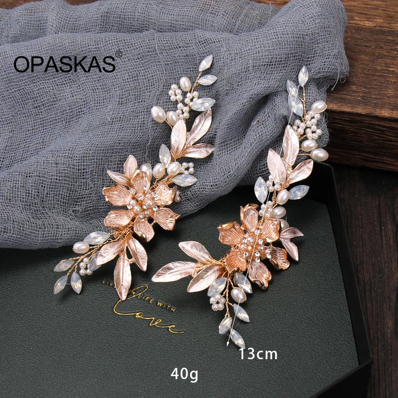 Golden Hair Clips Wedding Rhinestone Pearl Flower Hairpins